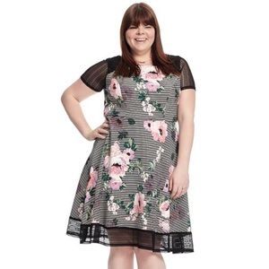 Plus size black fit flare dress w sheer lace 14W